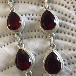 Red faceted stone 925 sterling silver necklace